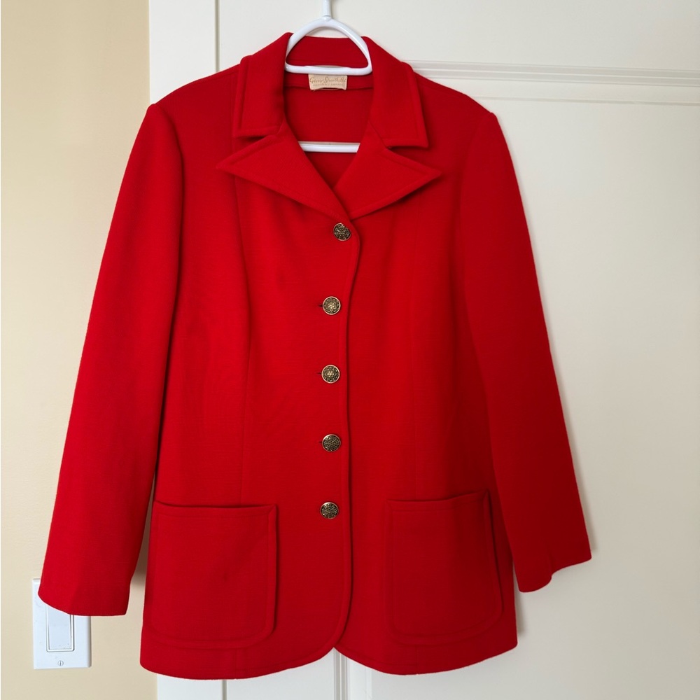 Vintage George Straith Red Wool Knit Cardigan Jacket